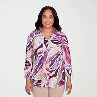 Alfred Dunner Urban Legend Womens Plus 3/4 Sleeve Button-Down Shirt