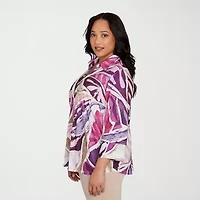 Alfred Dunner Urban Legend Womens 3/4 Sleeve Plus Button-Down Shirt