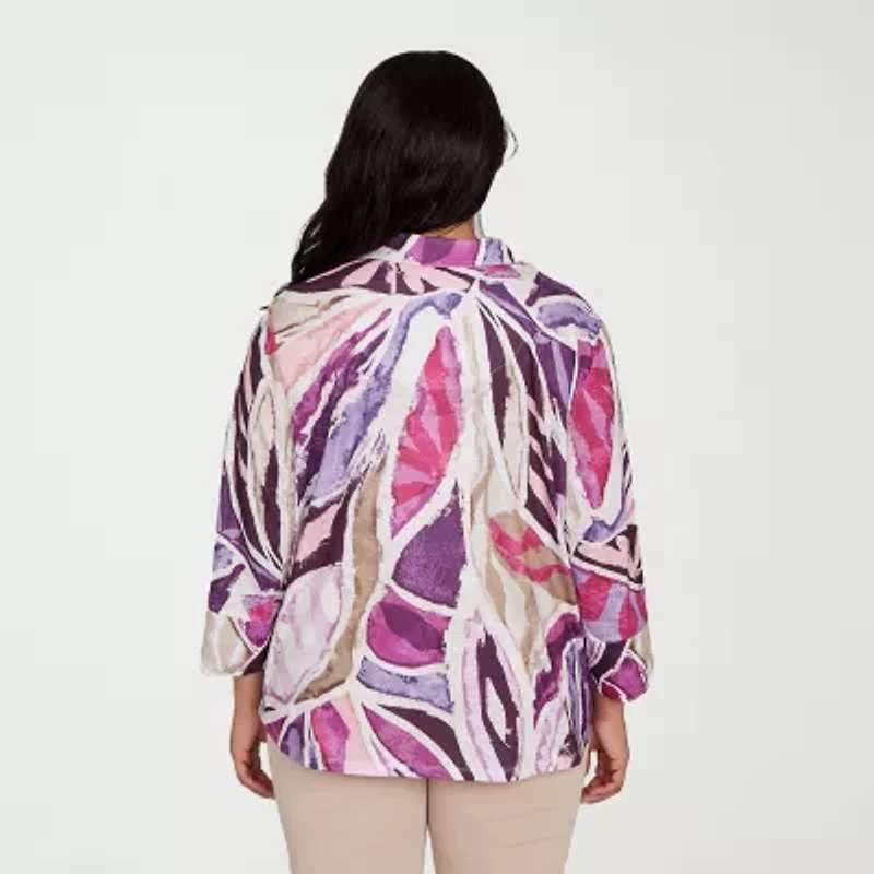 Alfred Dunner Urban Legend Womens 3/4 Sleeve Plus Button-Down Shirt