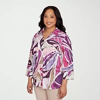 Alfred Dunner Urban Legend Womens 3/4 Sleeve Plus Button-Down Shirt