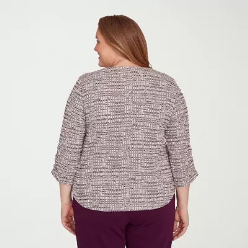 Alfred Dunner Urban Legend Womens Crew Neck 3/4 Sleeve Plus T-Shirt