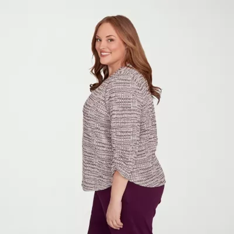 Alfred Dunner Urban Legend Womens Crew Neck 3/4 Sleeve Plus T-Shirt