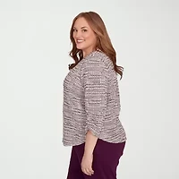 Alfred Dunner Urban Legend Womens Crew Neck 3/4 Sleeve Plus T-Shirt