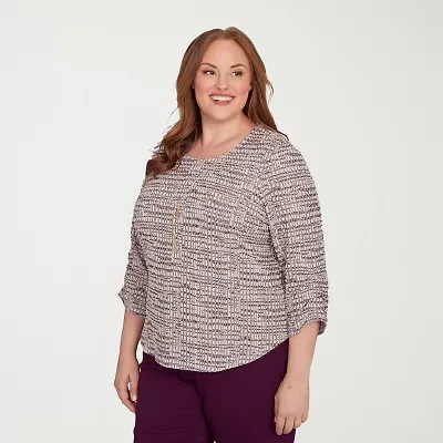 Alfred Dunner Urban Legend Womens Crew Neck 3/4 Sleeve Plus T-Shirt