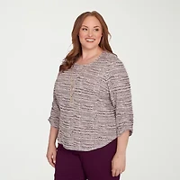 Alfred Dunner Urban Legend Womens Crew Neck 3/4 Sleeve Plus T-Shirt