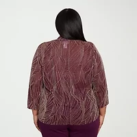 Alfred Dunner Urban Legend Womens Round Neck 3/4 Sleeve Plus Layered Top