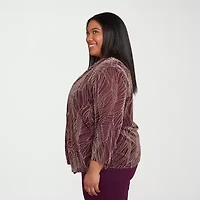 Alfred Dunner Urban Legend Womens Round Neck 3/4 Sleeve Plus Layered Top