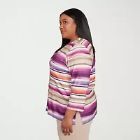 Alfred Dunner Urban Legend Womens Split Crew Neck 3/4 Sleeve Plus T-Shirt