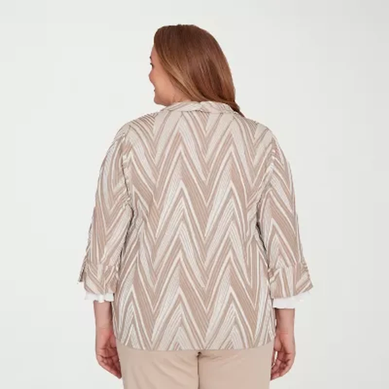 Alfred Dunner Urban Legend Womens Round Neck 3/4 Sleeve Plus Layered Top
