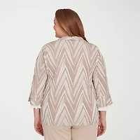 Alfred Dunner Urban Legend Womens Round Neck 3/4 Sleeve Plus Layered Top