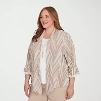 Alfred Dunner Urban Legend Womens Round Neck 3/4 Sleeve Plus Layered Top