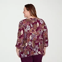 Alfred Dunner Urban Legend Womens Crew Neck 3/4 Sleeve Plus T-Shirt