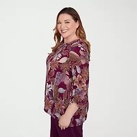 Alfred Dunner Urban Legend Womens Crew Neck 3/4 Sleeve Plus T-Shirt