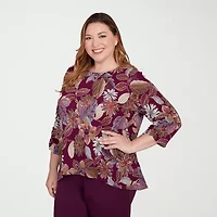 Alfred Dunner Urban Legend Womens Crew Neck 3/4 Sleeve Plus T-Shirt