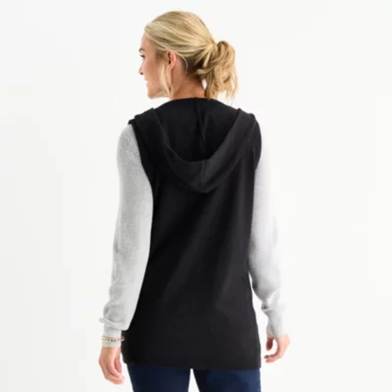 Liz Claiborne Knit Hooded Womens Sleeveless Vest