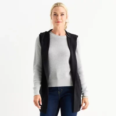 Liz Claiborne Knit Hooded Womens Sleeveless Vest