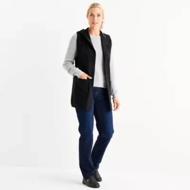 Liz Claiborne Knit Hooded Womens Sleeveless Vest