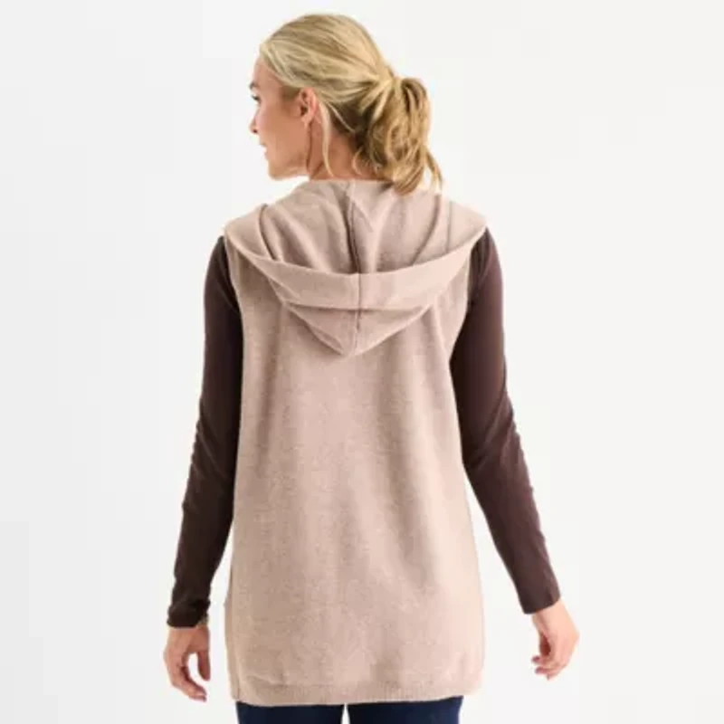 Liz Claiborne Knit Hooded Womens Sleeveless Vest
