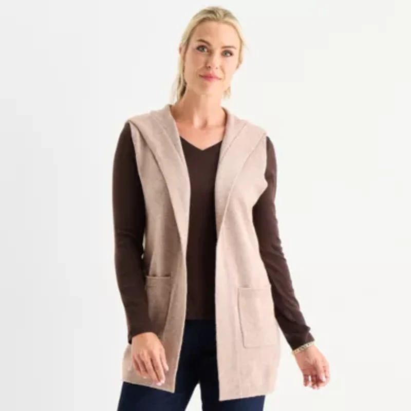 Liz Claiborne Knit Hooded Womens Sleeveless Vest
