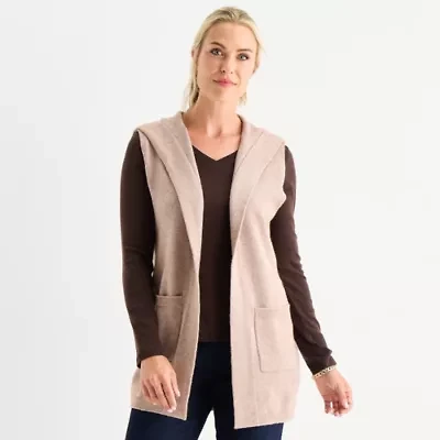 Liz Claiborne Knit Hooded Womens Sleeveless Vest