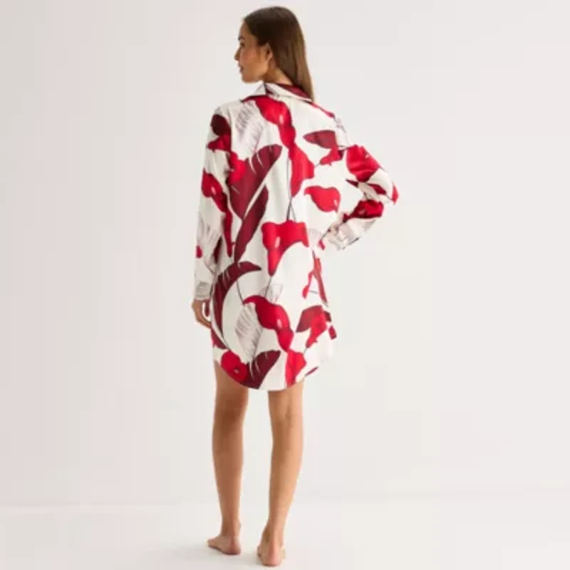 Ambrielle Womens Satin Long Sleeve Nightshirt