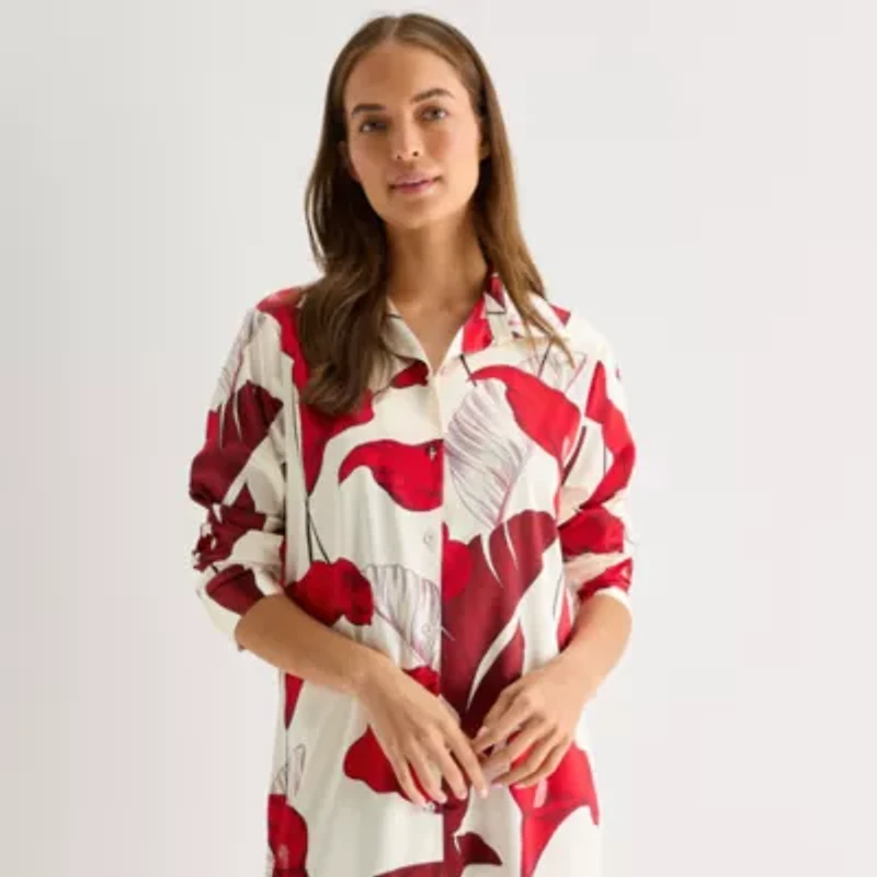 Ambrielle Womens Satin Long Sleeve Nightshirt