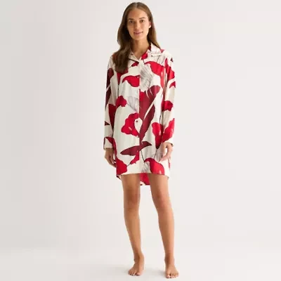 Ambrielle Womens Satin Long Sleeve Nightshirt