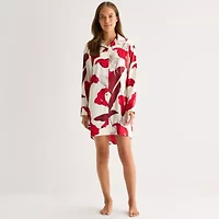 Ambrielle Womens Satin Long Sleeve Nightshirt