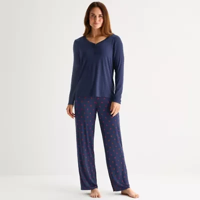 Liz Claiborne Cool and Calm Womens Long Sleeve 2-pc. Pajama Sets