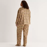 Ambrielle Womens Satin Long Sleeve 2-pc. Plus Pajama Sets