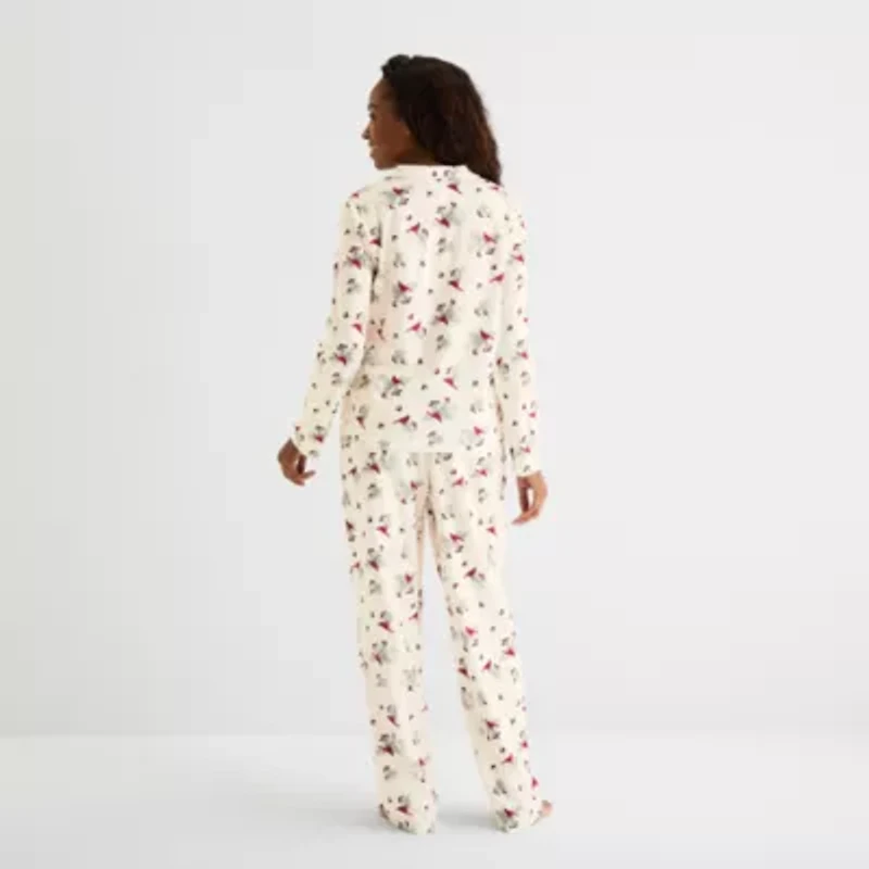 Adonna Womens Fleece Long Sleeve 2-pc. Pajama Sets