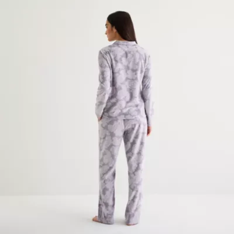 Adonna Womens Fleece Long Sleeve 2-pc. Pajama Sets