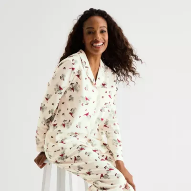 Adonna Womens Fleece Long Sleeve 2-pc. Pajama Sets
