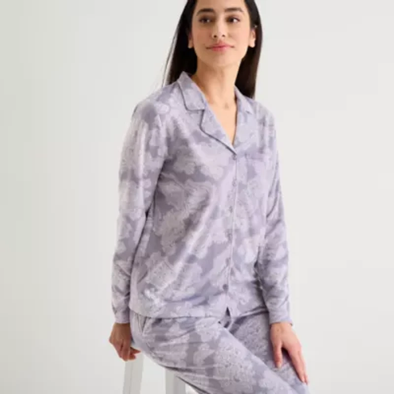 Adonna Womens Fleece Long Sleeve 2-pc. Pajama Sets