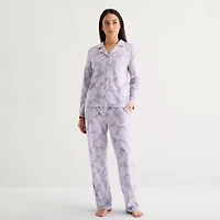 Adonna Womens Fleece Long Sleeve 2-pc. Pajama Sets
