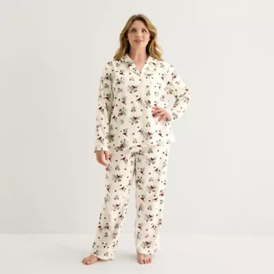 Adonna Womens Fleece Long Sleeve 2-pc. Plus Pajama Sets