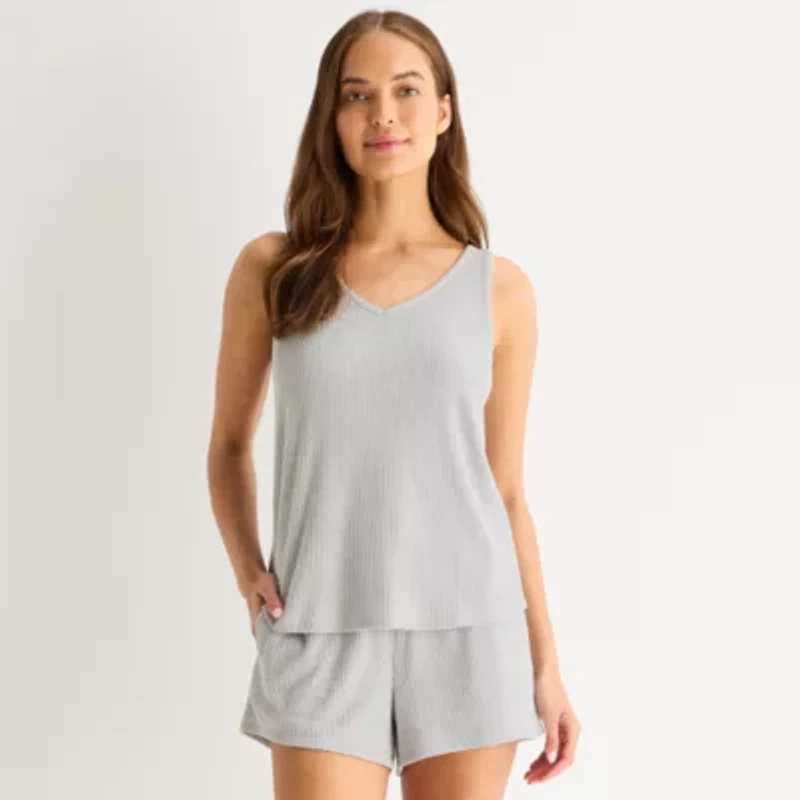 Ambrielle Womens Rib V Neck Sleeveless Pajama Top