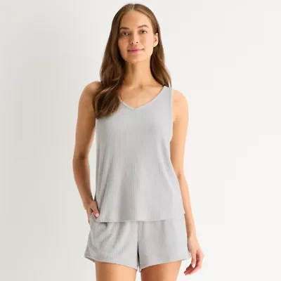 Ambrielle Womens Rib V Neck Sleeveless Pajama Top