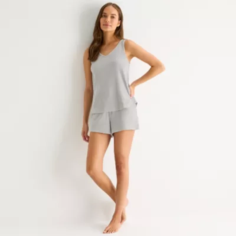 Ambrielle Womens Rib V Neck Sleeveless Pajama Top