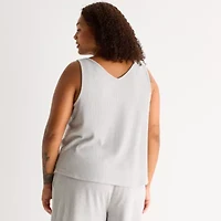 Ambrielle Womens Rib V Neck Sleeveless Plus Pajama Top