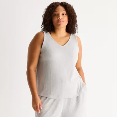 Ambrielle Womens Rib V Neck Sleeveless Plus Pajama Top