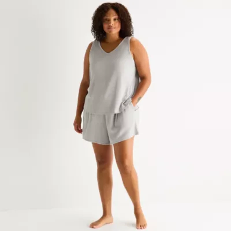 Ambrielle Womens Rib V Neck Sleeveless Plus Pajama Top