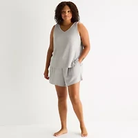 Ambrielle Womens Rib V Neck Sleeveless Plus Pajama Top