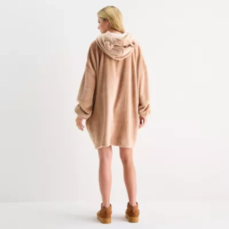 Sleep Chic Womens Fleece Hooded Long Sleeve Nightgown