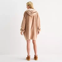 Sleep Chic Womens Fleece Hooded Long Sleeve Nightgown