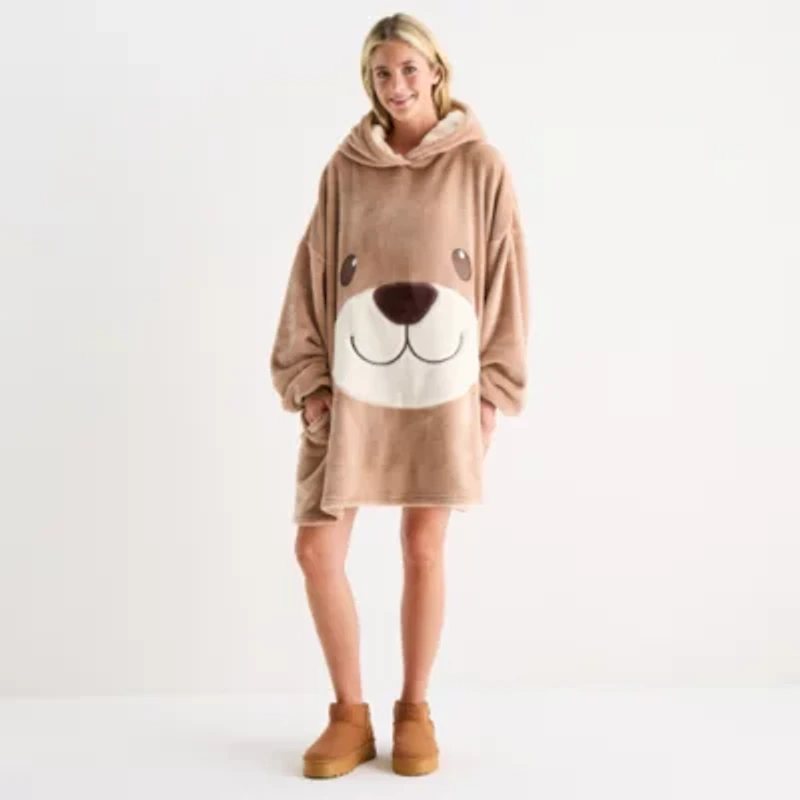 Sleep Chic Womens Fleece Hooded Long Sleeve Nightgown