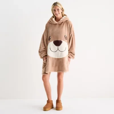 Sleep Chic Womens Fleece Hooded Long Sleeve Nightgown