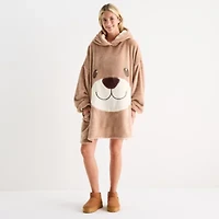 Sleep Chic Womens Fleece Hooded Long Sleeve Nightgown