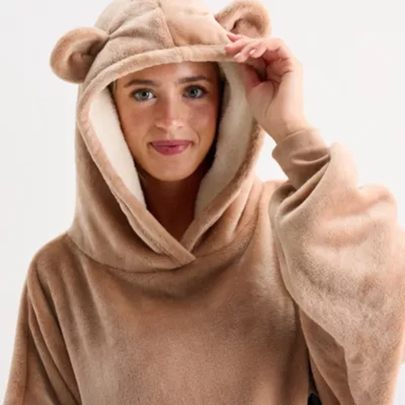 Sleep Chic Womens Fleece Hooded Long Sleeve Nightgown