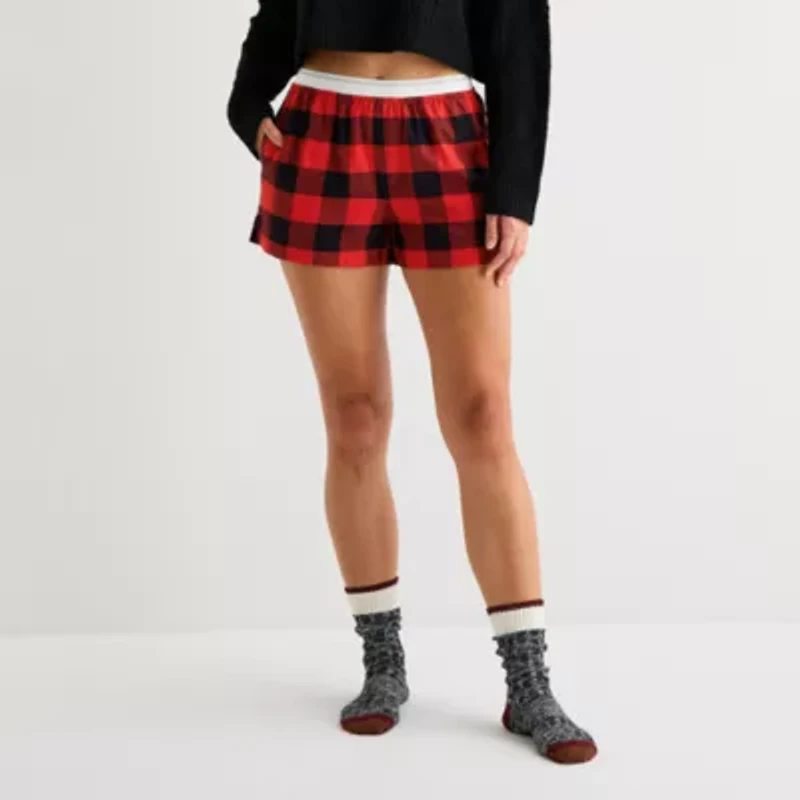 Arizona Body Womens Flannel Juniors Pajama Shorts